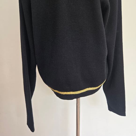 Vintage Talbots Wool Cardigan Sweater Black Gold Trim Holiday Women Large - Picture 8 of 11